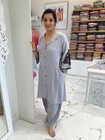 Women Grey Rayon Kurti Plazo Set Embroidered Afgani Pants Ethnic Festive M-xxl