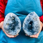 5 34lb 2-piece Natural Blue Quartz Crystal Geode Raw Mineral Specimen Healing