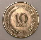 1967 Singapore Singaporean 10 Cents Seahorse Coin Vf 