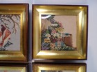 Needlepoint Set Of 4 Hand-stitched Petit Point In Gold Frames Vintage 