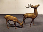 Vtg Korea Large Brass Deer Sculpture Buck Doe White Tail Spotted 14   t   10    W