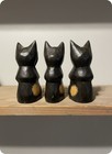 Vintage Wooden Cats See Hear Speak No Evil Figures Hand Carved From Indonesia 