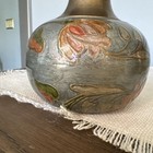 Brass Vase Vintage Enameled Hand Painted Floral India