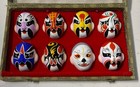 Chinese Opera Masks Lot Hand-painted Ceramic Miniature Figurines 8 Pcs Vintage