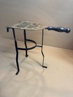 Antique 18th C 1800 Primitive Wrought Iron Brass Fireplace Tall Hearth Trivet