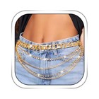 Multilayer Waist Chain Belts Cuban Rhinestone Sparkly Belly Chains Rave Gold
