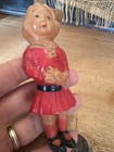 Celluloid Toy  Doll Rattle Vintage  Japan Girl Holding Parrot