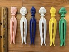 6 Vintage Rogers Clean Grip Pastic Clothes Pins Cat Dog Baby Lady Finials