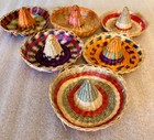Vintage Mexican Sombreros Miniature Woven Hats 3 25  Six Lot