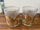 Pair Mid Century Modern Culver Gold Double Rocks Old Fashion Glasses Glass