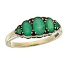 9k Yellow Gold Emerald Vintage Style Three Stone Ring