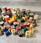 Vintage Wooden Spools With Thread Lot Of 50 Assorted Colors And Brands Sewing