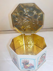 Vintage 1990 Metal Tin Octagon Box Container Fruit Decor Hinged Lid England