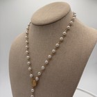 Faux Pearl Rosary Y-necklace Gold Tone Virgin Mary Medallion Crucifix Cross