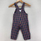 Vintage Oshkosh B gosh Overalls Kids 3t Blue Plaid Made In Usa