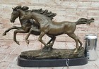 Signed Zhang Two Running Horses Bronze Sculpture Marble Base Statue Art Figurine