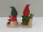 Vintage Set Of 2 Musician Gnomes Cottage Fairy Whimsical Ceramic Figurines