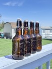 Vintage Grolsch Amber Glass Swing Top Beer Bottles Set Of 4 Embossed