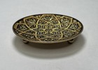 Vintage Damascene Footed Dish Arabesque Geometric Design Etched Goldtone  Art