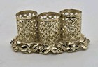 Lipstick Holder 3 Slot Filigree Metal Rhinestones Leaves Vtg 1940s Or 1950s