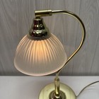 Vtg Brass Tone Desk Lamp Ribbed Glass Adjustable Shade Desk Table Reading Light