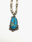 Vintage Sterling Bench Melon Bead Necklace 19  Turquoise Pendant Native American