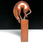 Japanese Boxwood Collectible Japanese Netsuke Vintage Horse Seals Statue Figure