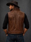 Men s Brown Lambskin Leather Vest     Vintage Western Cowboy Trucker Style Vest