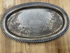 Silver Plate Engraved Design Patina Oval Tray 9 