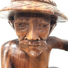 Vtg Antique Asian Carved Wood Old Fisherman Sculpture Statue Figurine Bust 13 5 