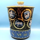 Vintage Zodiac Signs Lidded Tin Canister Black Gold Blue Astrology Horoscope