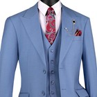 Men s Dusty Blue Textured 3pc Reg Fit Suit W  Adjustable Waist  38s-62l - New