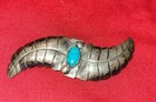 Antique Vintage     Silver   Turquoise Brooch Pin     2 25  X 5 8  