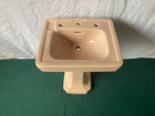 Antique 24x20 Brown Tan Porcelain Pedestal Bath Sink Old Vtg Standard 266-24e