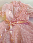 Vintage Merry Girl Party Dress Size 6 Twirl Pink Lace Pearl Satin Ribbon Tie