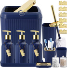 17 Piece Bathroom Accessory Set Navy Blue Soap Dispenser Toothbrush Holder Trash