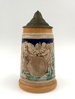 Vtg German Style Beer Stein Relief Ceramic Mug Pewter Lid 0 5l