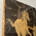 Vintage Gina Ferraro Unicorn Clock Art Print Wall Hanging Plaque Shellac Kitschy