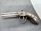 Antique 6-barrel Decorative Percussion Pistol With Mother Of Pearl Inlay
