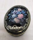 Vintage Farrah s Oval Tin Container 3  Small Toffee Tin Floral Pattern Empty