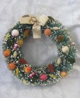 Set Of 2 vintage Christmas Flocked Bottle Brush 9  Wreath fruit Pinecone