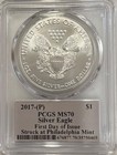 2017  p    1 Silver Eagle Struck   Philly  Pcgs Ms70 - Fdoi  Cleveland - Pop 67