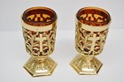 Pair Of Votive Light Candle Holders With Amber Glass   284  
