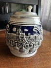 Vintage German Cobalt Blue Pewter Lidded Beer Stein    prague    20oz