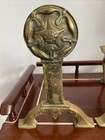 Antique English Victorian Solid Brass Flower Andirons