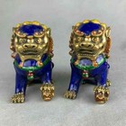 China Fengshui Cloisonne Enamel Bronze Foo Fu Dog Guardion Lion Statue Pair