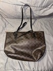 Coach Brown Signature Logo Zip Tote Black Shoulder Straps Gold Hardware Pockets