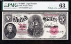 Amazing Crisp Choice Unc 1907 Fr 92 Woods White  5  woodchopper  Us Note  Pmg 63