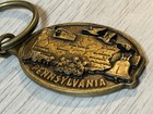 Vintage Bronze Circle Oval State Of Pennsylvania Souvenir Keychain Keyring