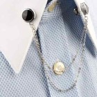 935 Argentium Silver Round Black Onyx Whit Chain Shirt Collar Clip For Men s